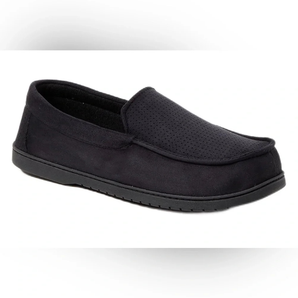 DEARFOAMS Mens Microsuede Moccasin Slippers Size Small 7-8 Black Washable New